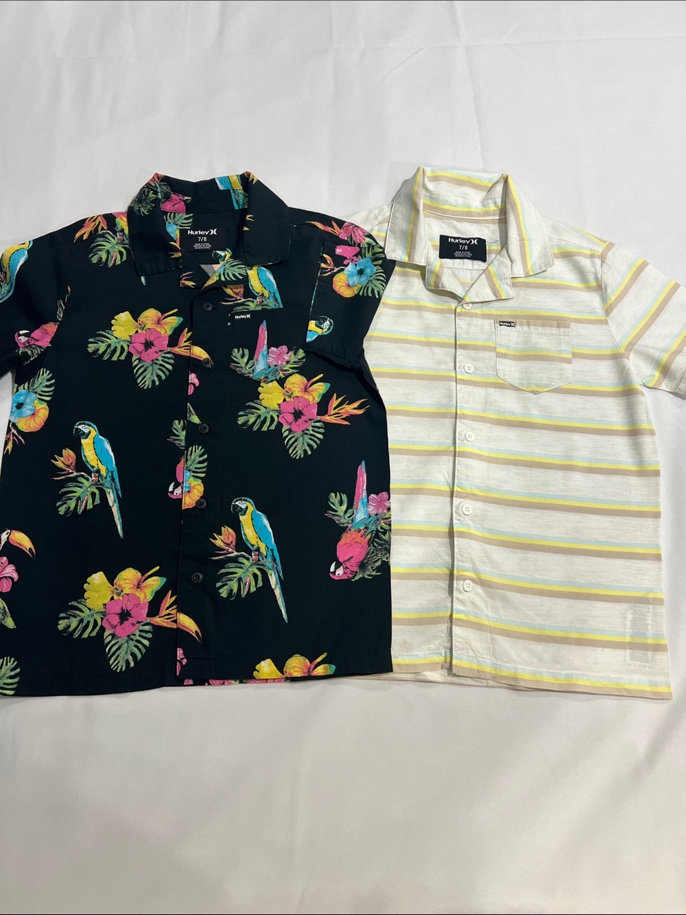 Hurley Black Tropical Parrot Button-Up & Hurley Cream Yellow Stripe Shirt - Kids